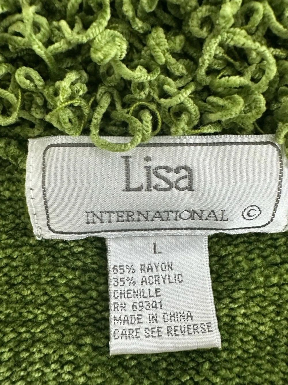 Lisa international Green Chenille‎ Zip Cardigan with Textured Collar & Pockets